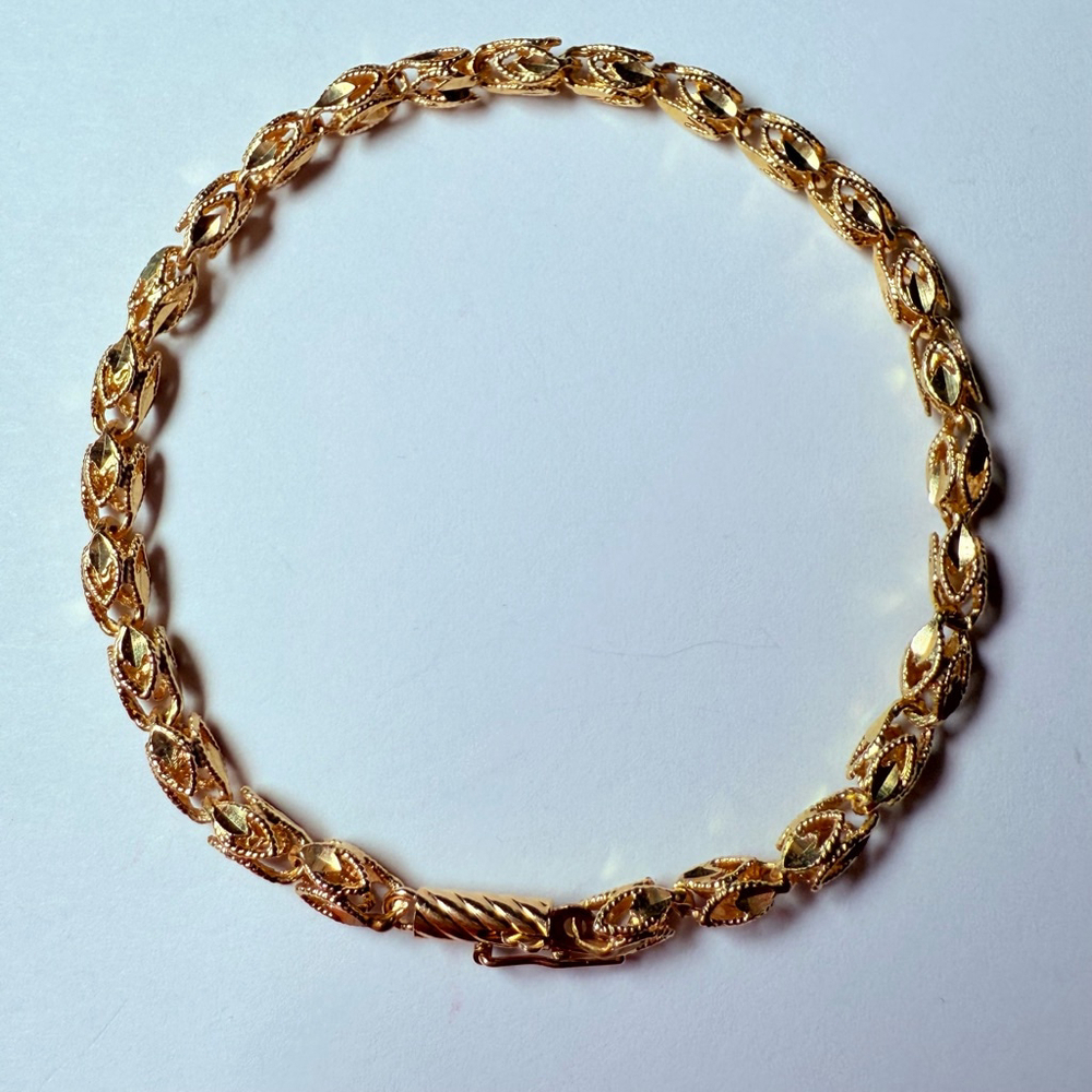 14k Solid Yellow Gold Turkish Diamond Etched Rope Chain 3.5mm Wide Bracelet 6.5"